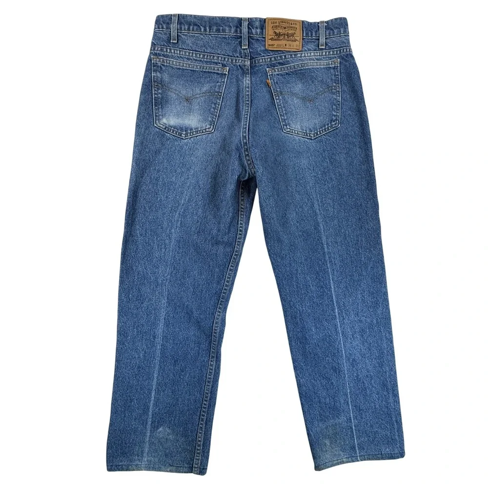 Vintage Levis 505 Orange Tab Jeans 90s Mens 36x27 USA Straight Leg Medium Wash